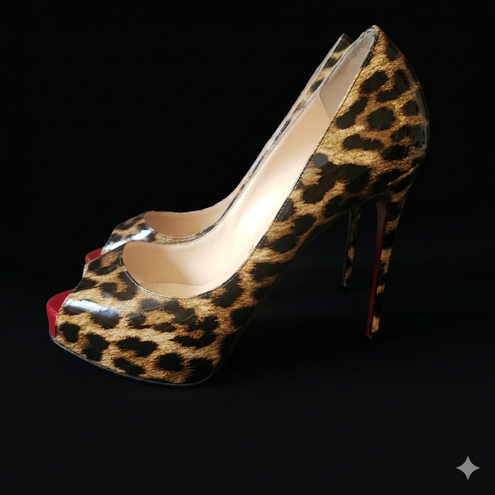 Christian Louboutin Very Prive Patent Leather Leopard Print Heel Size 37.5
